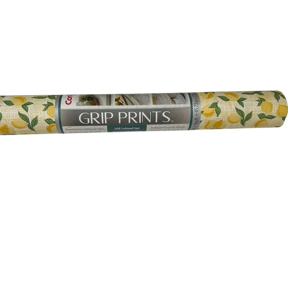 Con-Tact Brand Grip Prints Lemon Non-Adhesive Shelf & Drawer Liner New Vintage
